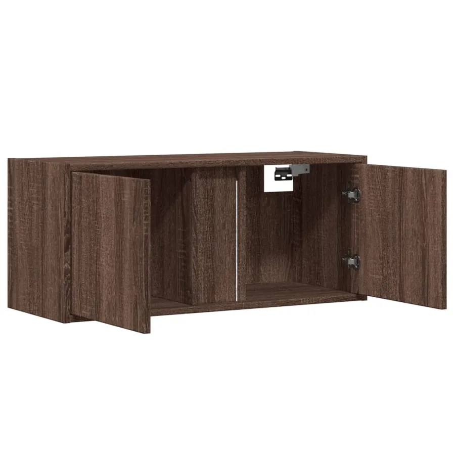 Meuble TV mural avec lumières LED chêne marron 80x31x35 cm - 9