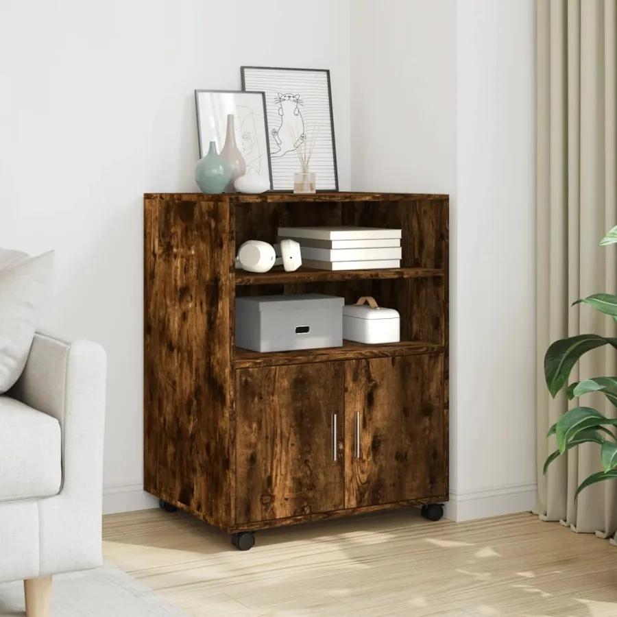 Armoire à roulettes chêne fumé 60x48x81 cm bois d'ingénierie