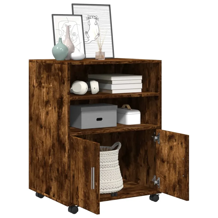 Armoire à roulettes chêne fumé 60x48x81 cm bois d'ingénierie - 3