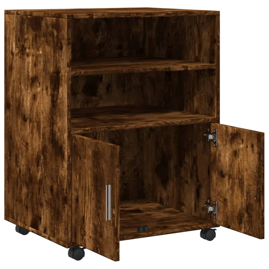 Armoire à roulettes chêne fumé 60x48x81 cm bois d'ingénierie - 7
