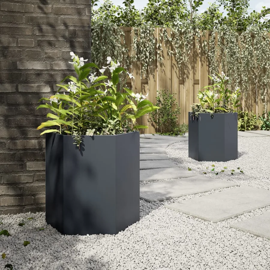 Jardinières 2 pcs anthracite hexagone 46x40x45 cm acier - 4