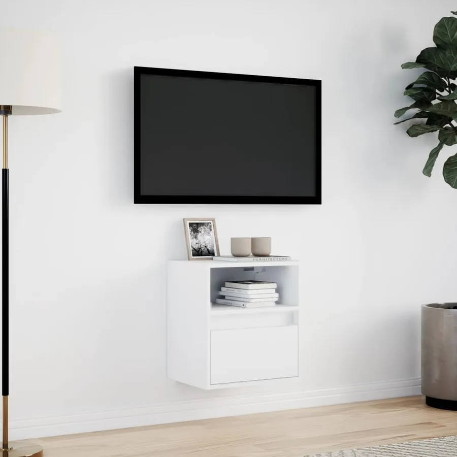 Meuble TV mural avec lumières LED blanc 41x31x45 cm - 4