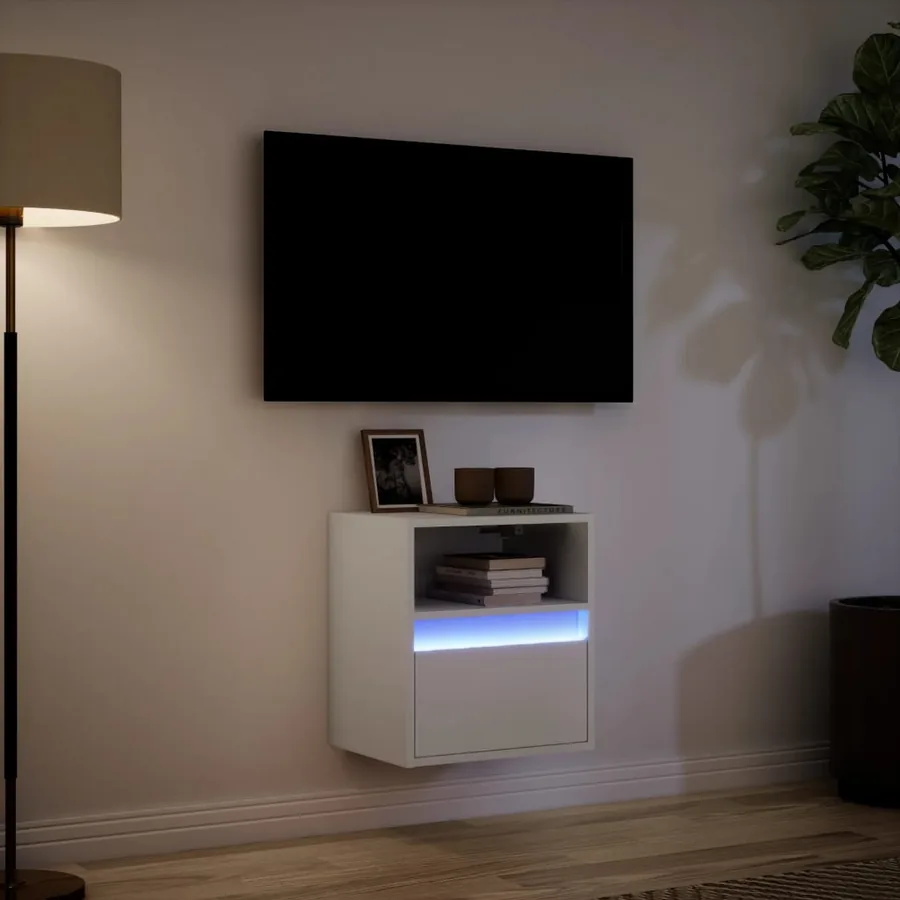 Meuble TV mural avec lumières LED blanc 41x31x45 cm - 5