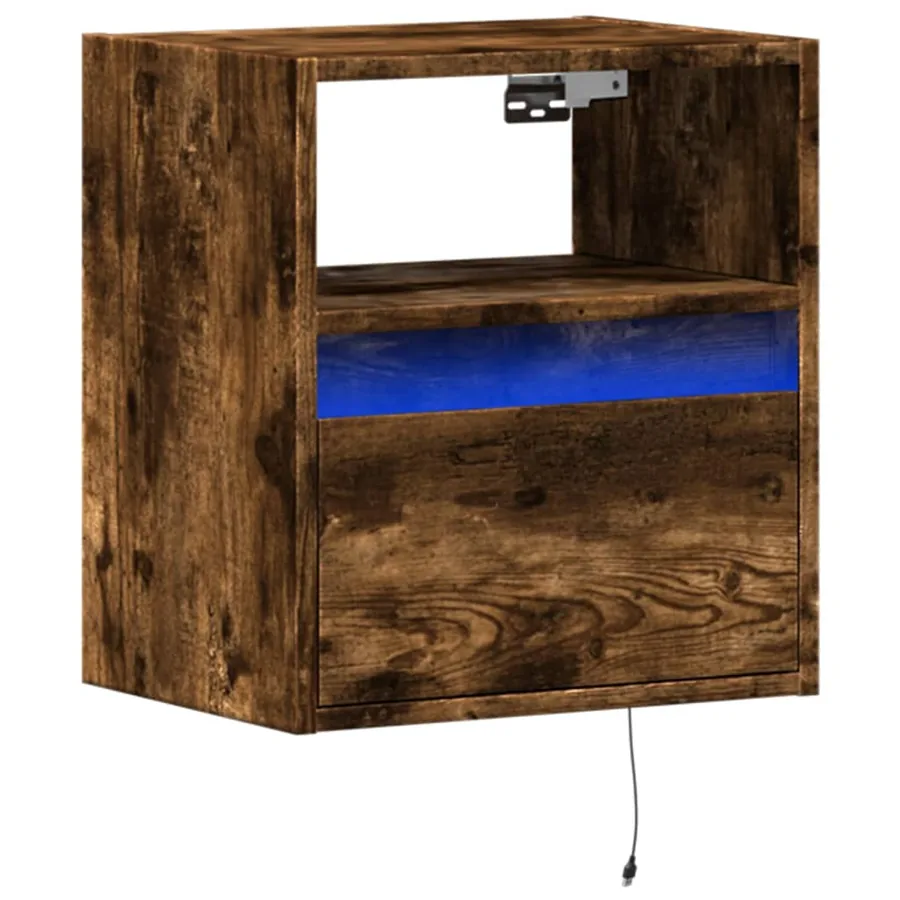 Table de chevet murale avec lumières LED chêne fumé - 3
