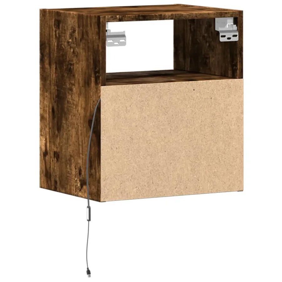 Table de chevet murale avec lumières LED chêne fumé - 8