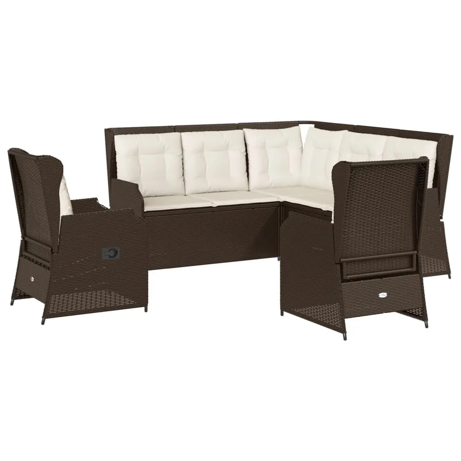 Salon de jardin 5 pcs avec coussins Marron Résine tressée - 2