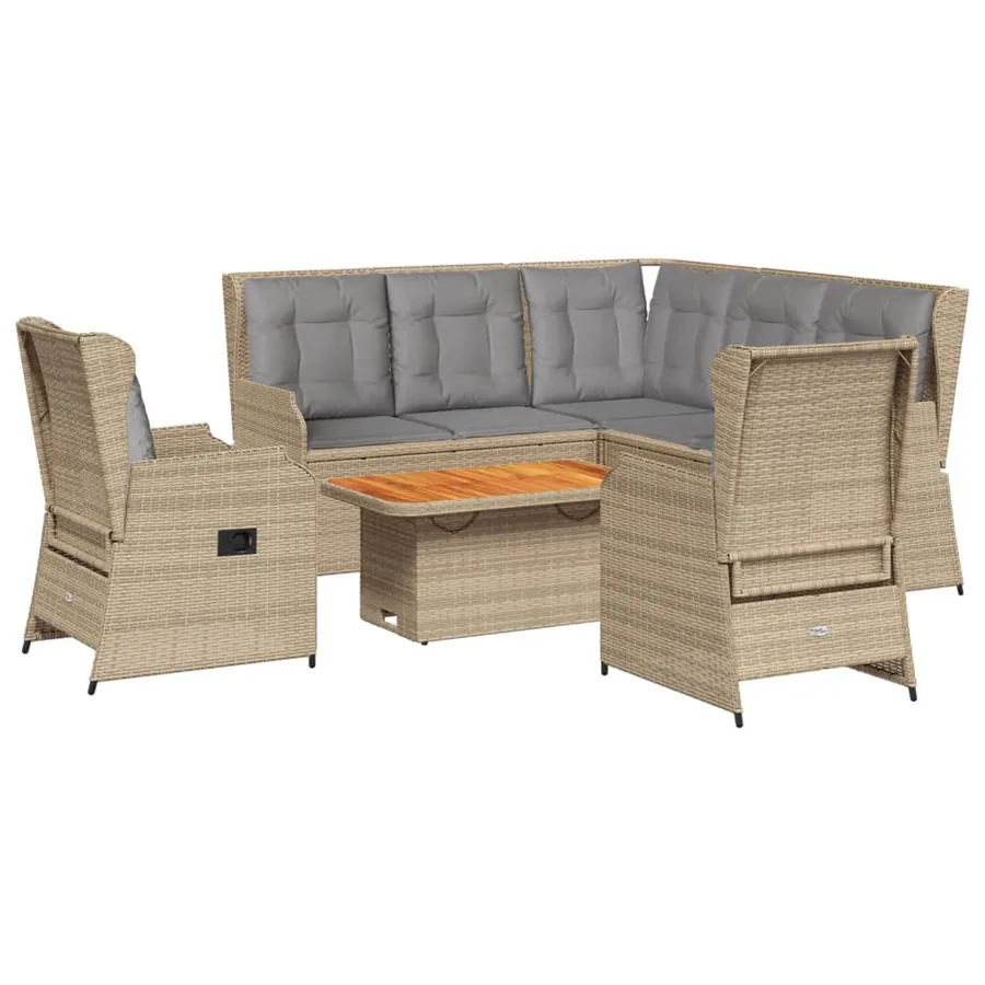 Salon de jardin avec coussins 6 pcs beige résine tressée - 2