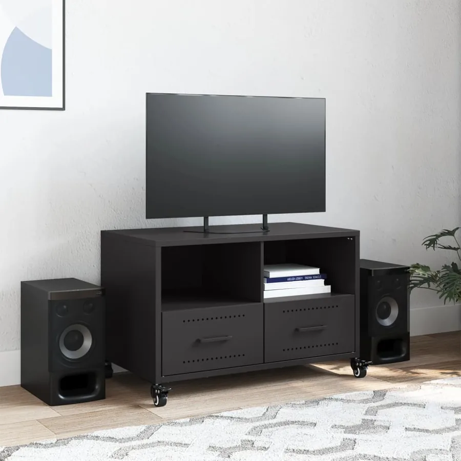 Meuble TV noir 68x39x43,5 cm acier - 3