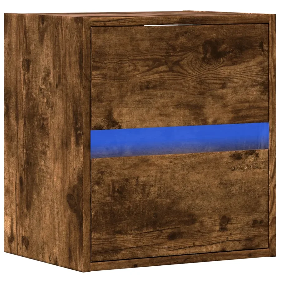 Table de chevet murale avec lumières LED chêne fumé - 5