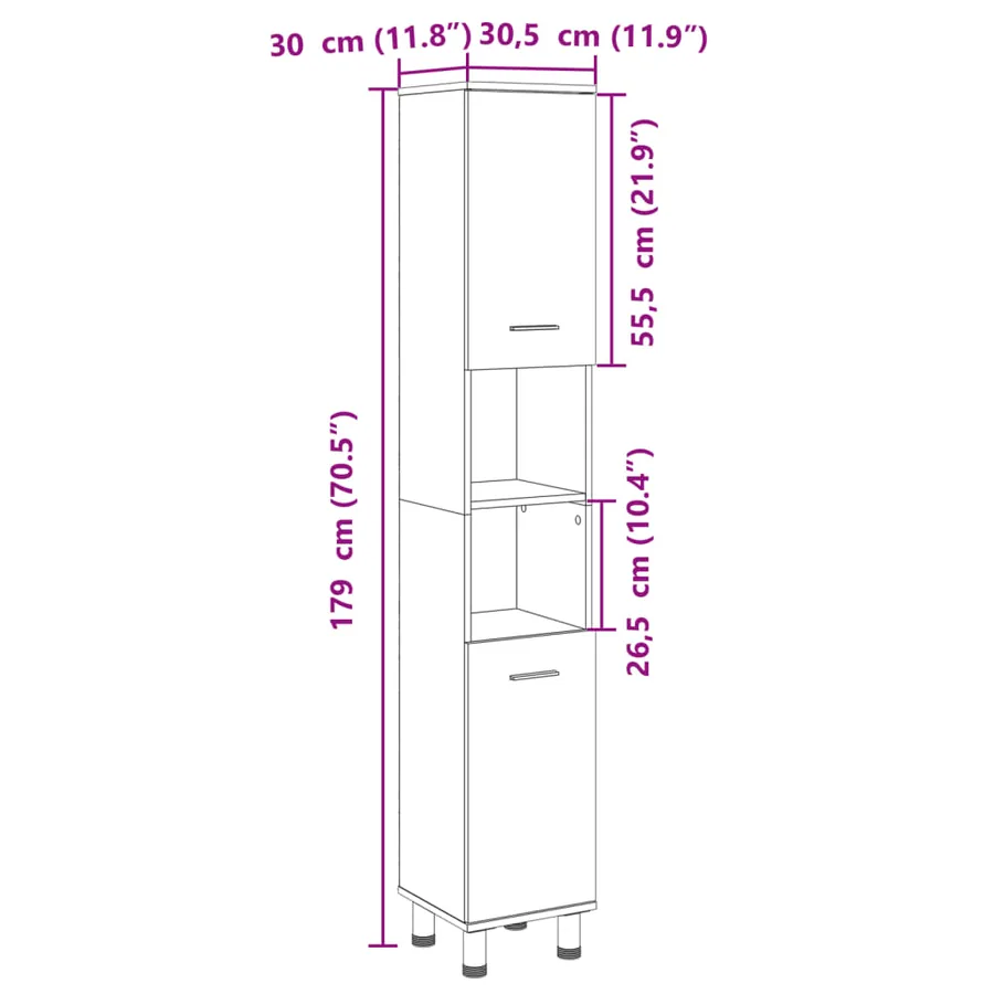 Armoire de salle de bain chêne sonoma 30,5x30x179 cm - 10