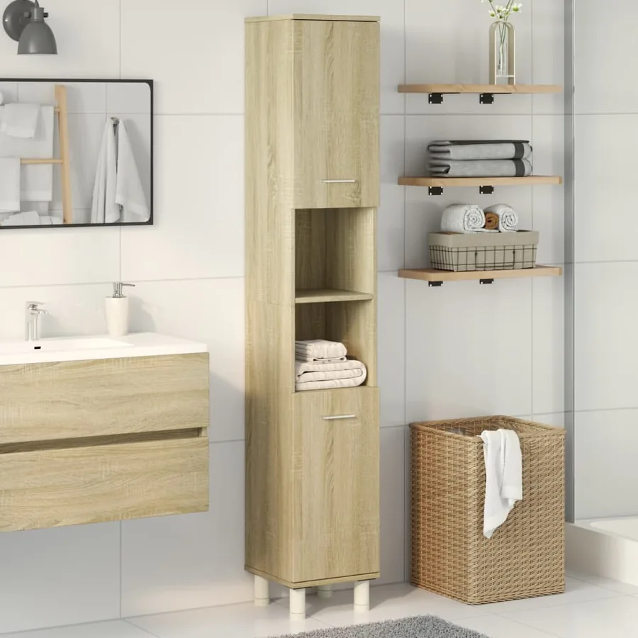 Armoire de salle de bain chêne sonoma 30,5x30x179 cm - 3