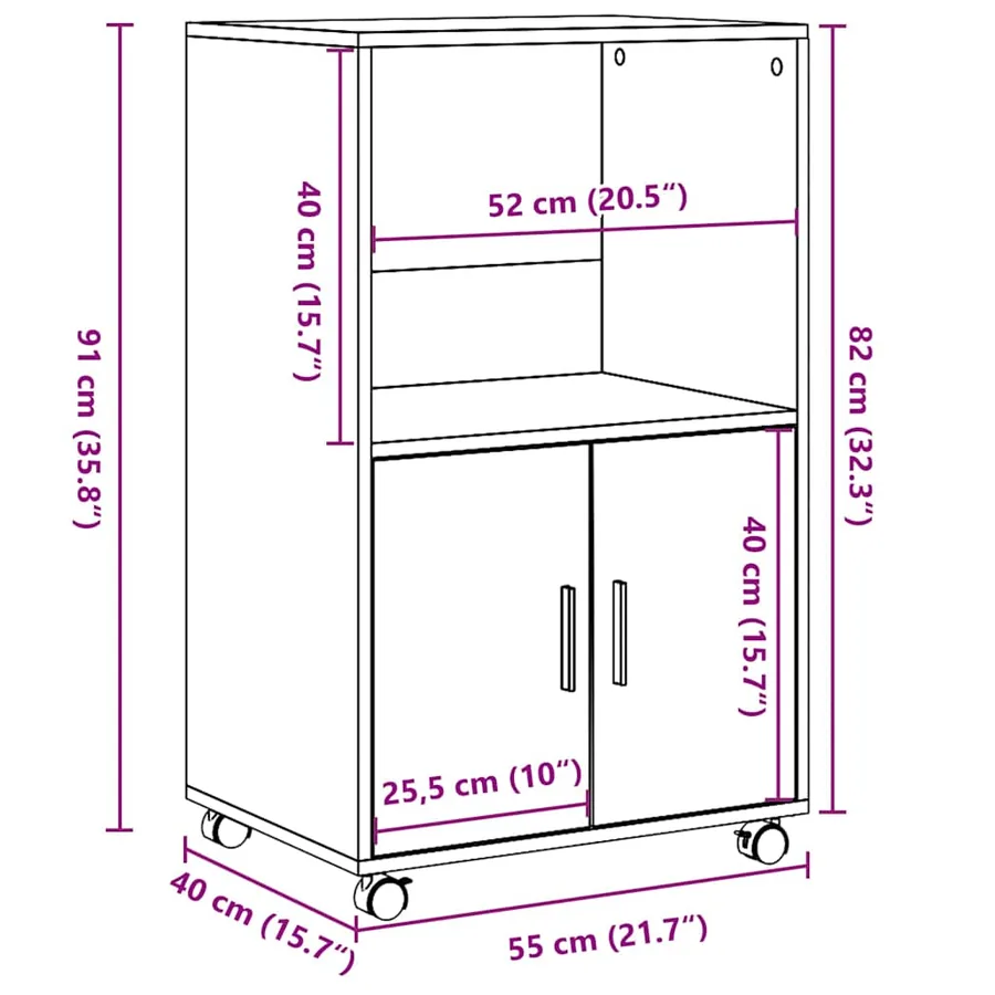 Armoire à roulettes vieux bois 55x40x91 cm bois d'ingénierie - 10