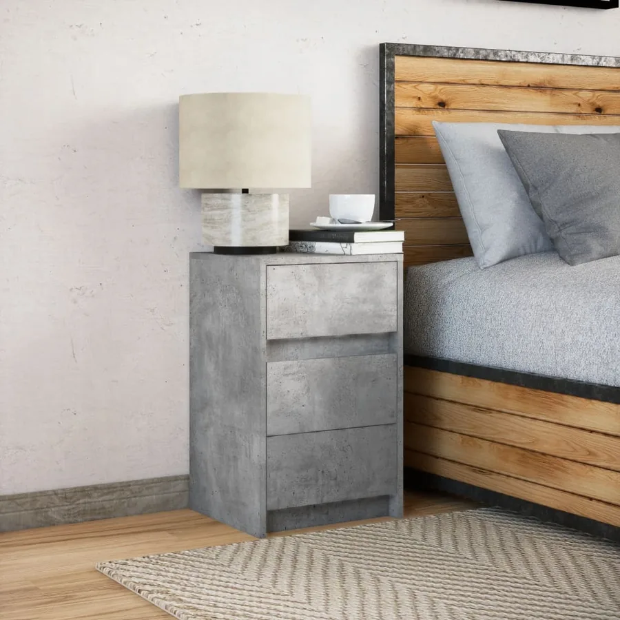 Armoire de chevet et lumières LED gris béton bois d'ingénierie - 4