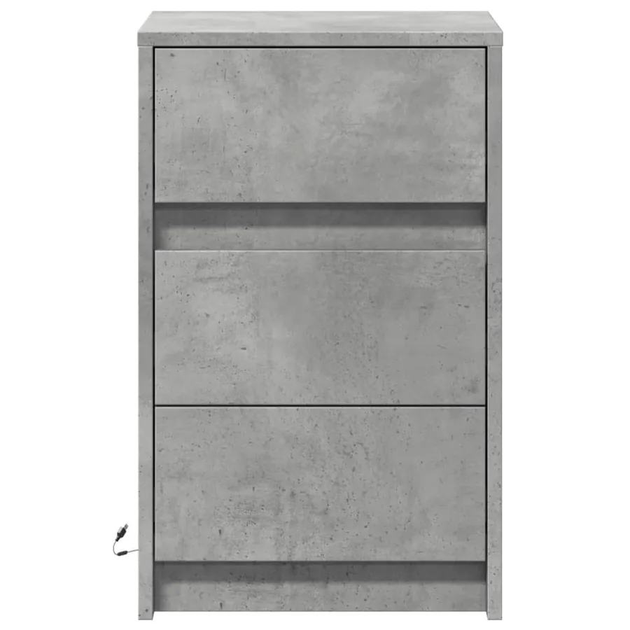 Armoire de chevet et lumières LED gris béton bois d'ingénierie - 6