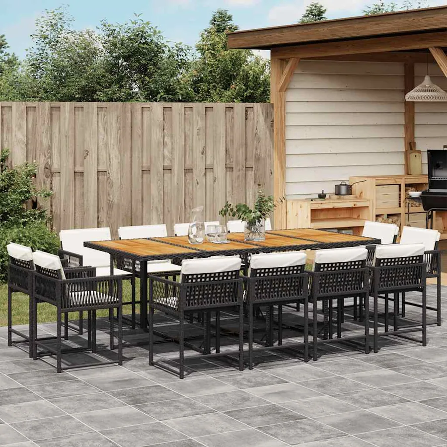 Ensemble à manger de jardin 13 pcs coussins noir résine tressée
