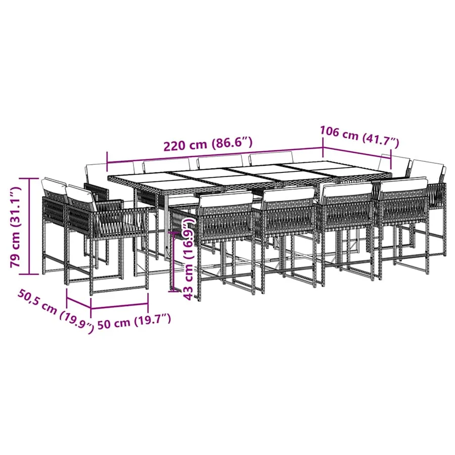 Ensemble à manger de jardin 13 pcs coussins noir résine tressée - 5