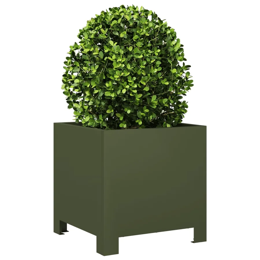 Jardinière vert olive 30x30x30 cm acier - 3