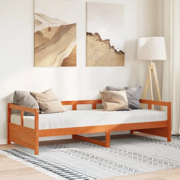 Lit de jour avec matelas cire marron 90x200 cm bois pin massif