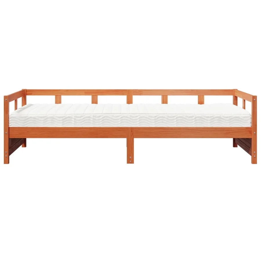 Lit de jour avec matelas cire marron 90x200 cm bois pin massif - 3