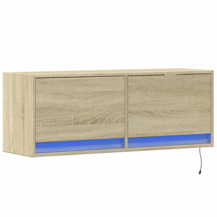 Meuble TV mural avec lumières LED chêne sonoma 100x31x35 cm - 3
