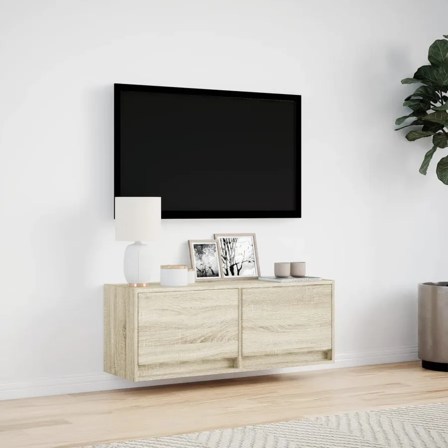Meuble TV mural avec lumières LED chêne sonoma 100x31x35 cm - 4