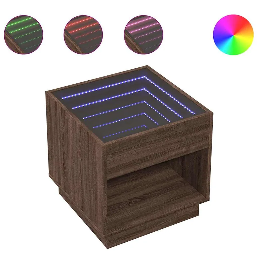 Table basse avec LED infini chêne marron 50x50x50 cm - 2