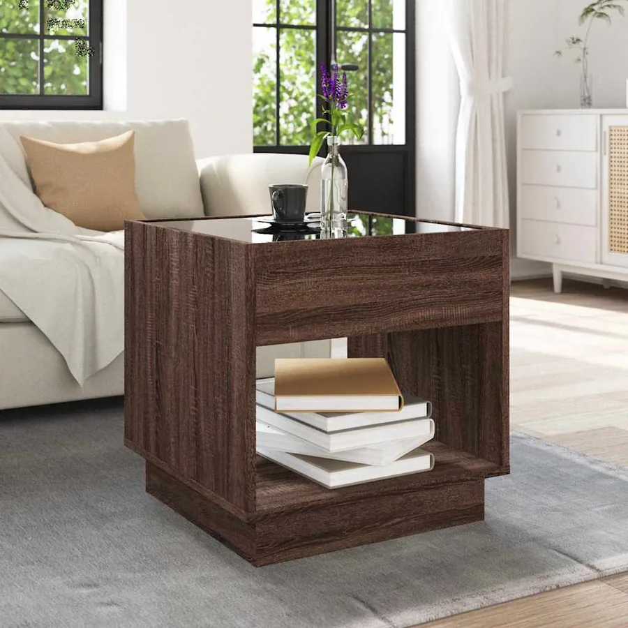 Table basse avec LED infini chêne marron 50x50x50 cm - 4
