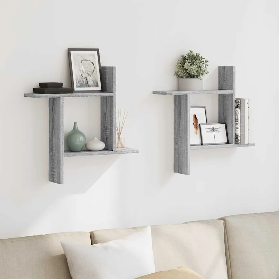 Étagères murales 2pcs sonoma gris 50x12x50 cm bois d'ingénierie