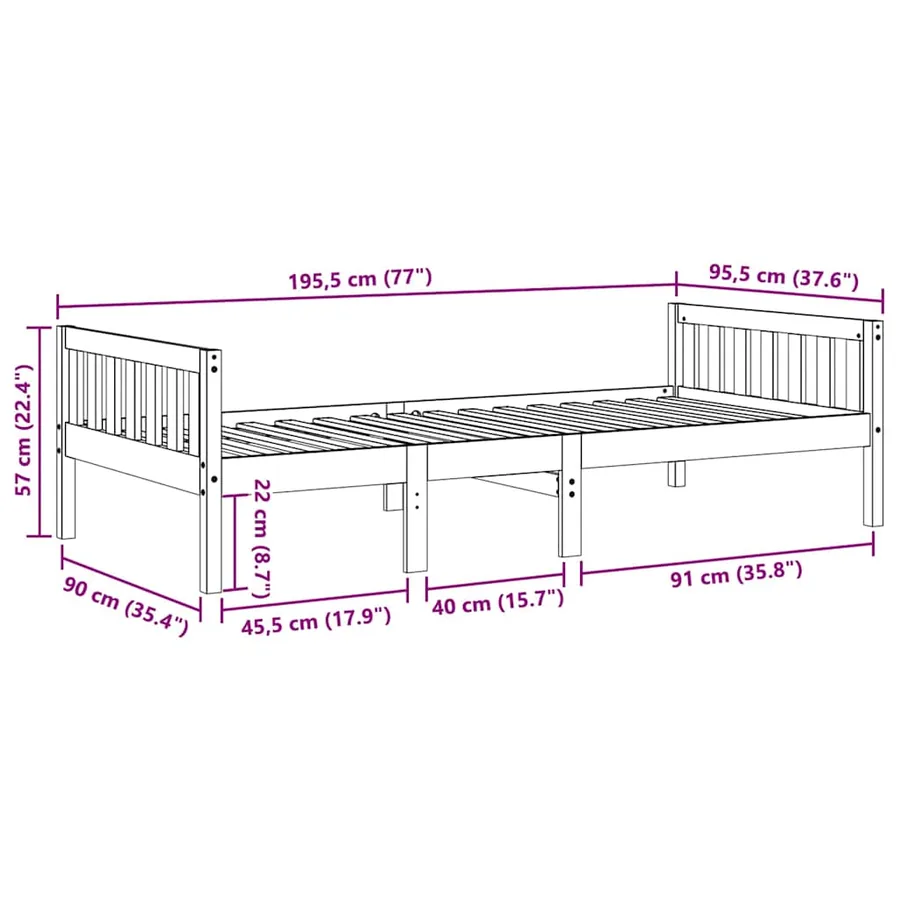 Lit pour enfants sans matelas 90x190 cm bois de pin massif - 10