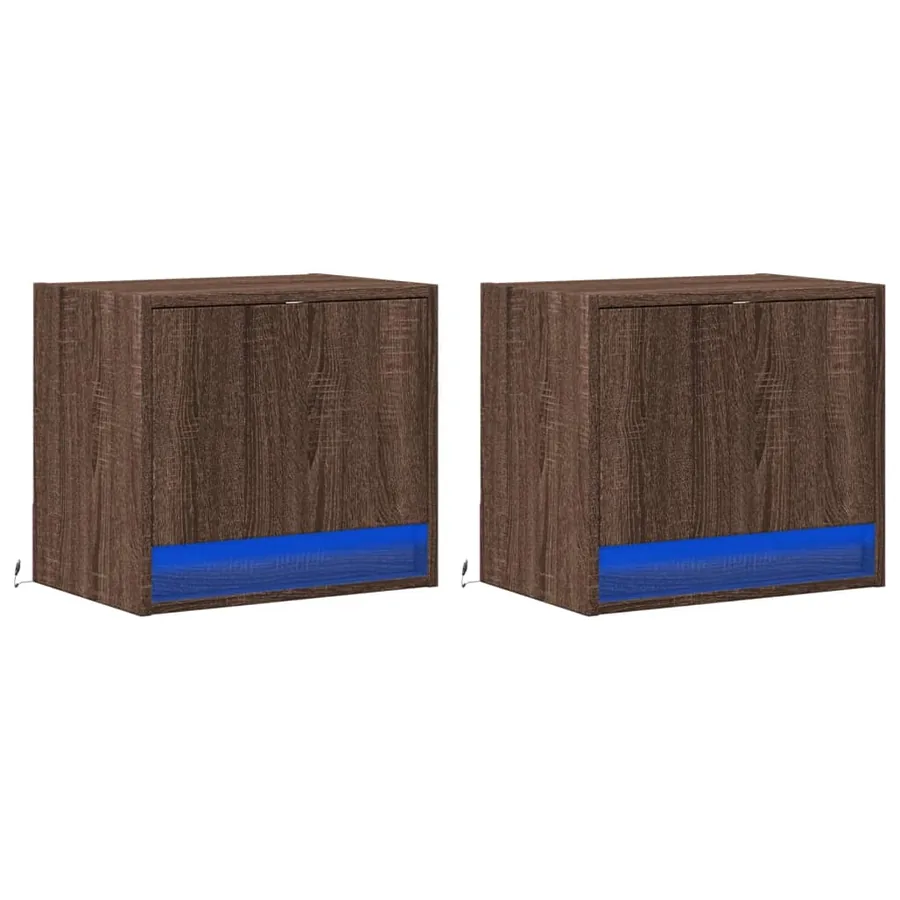 Tables de chevet murales avec lumières LED 2 pcs chêne marron - 3