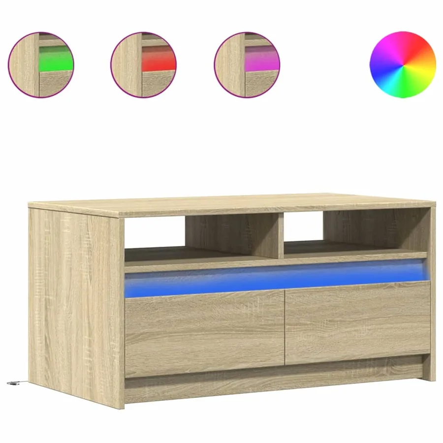 Table basse avec lumières LED chêne sonoma bois d'ingénierie - 2