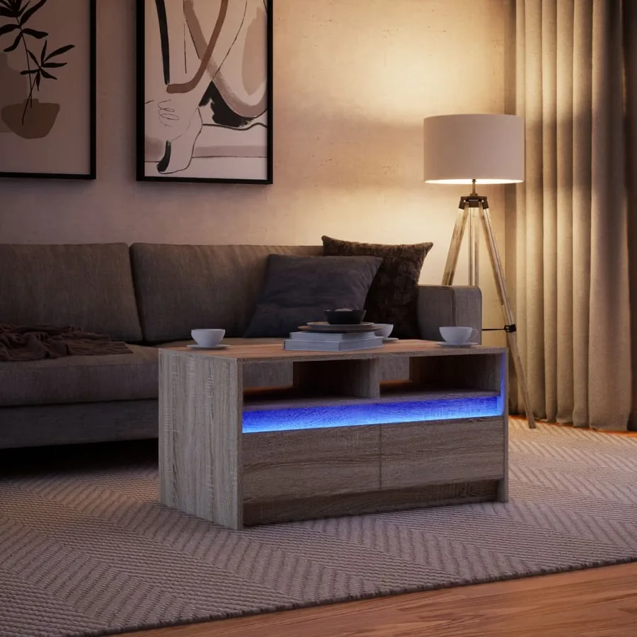 Table basse avec lumières LED chêne sonoma bois d'ingénierie - 5