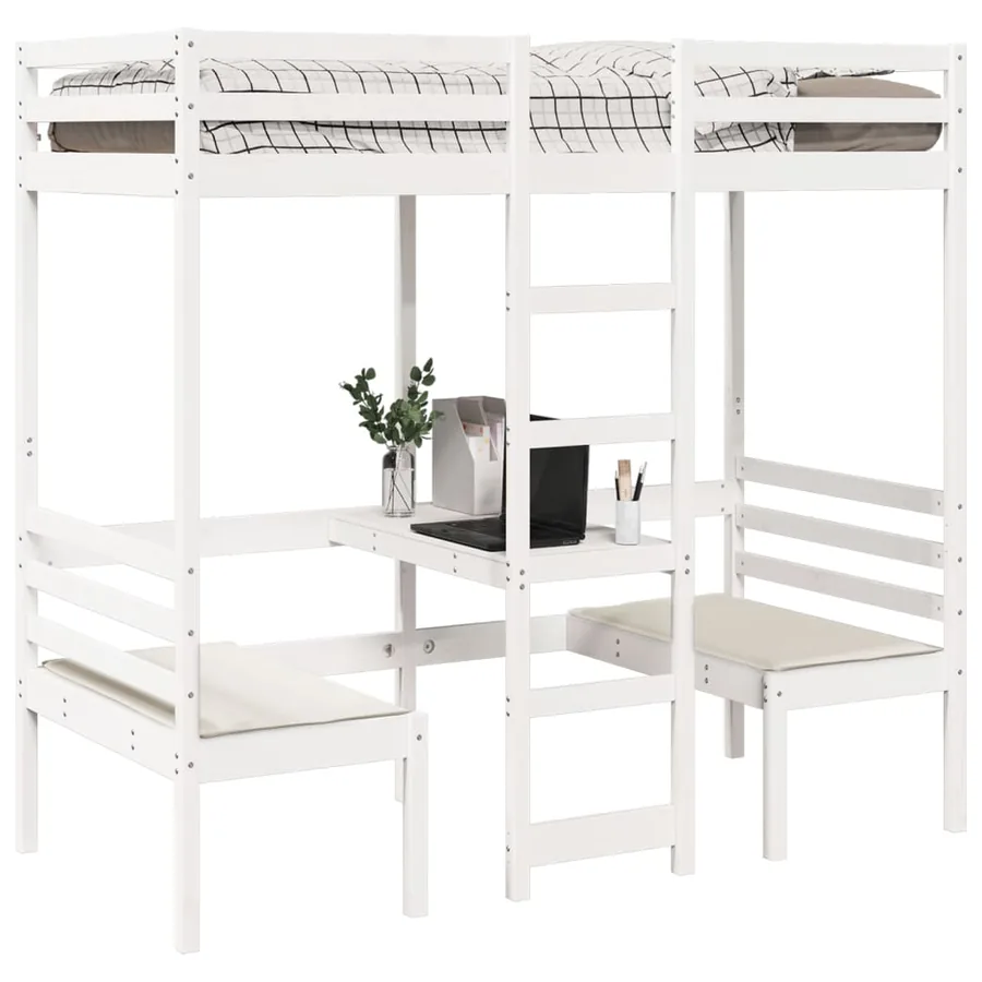 Lit mezzanine avec bureau et chaises blanc 90x200 cm pin massif - 4
