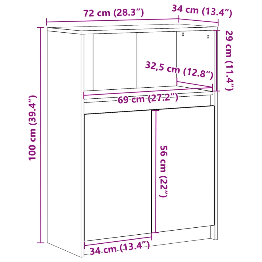 Buffet avec LED chêne marron 72x34x100 cm bois d'ingénierie - 14
