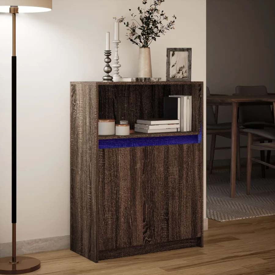 Buffet avec LED chêne marron 72x34x100 cm bois d'ingénierie - 5