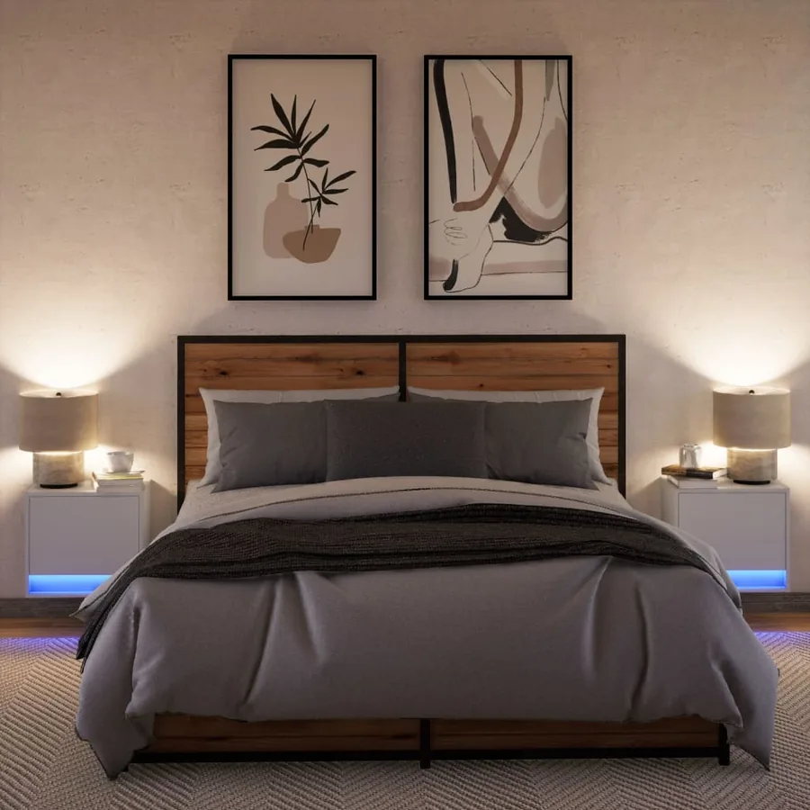 Tables de chevet murales avec lumières LED 2 pcs blanc - 5