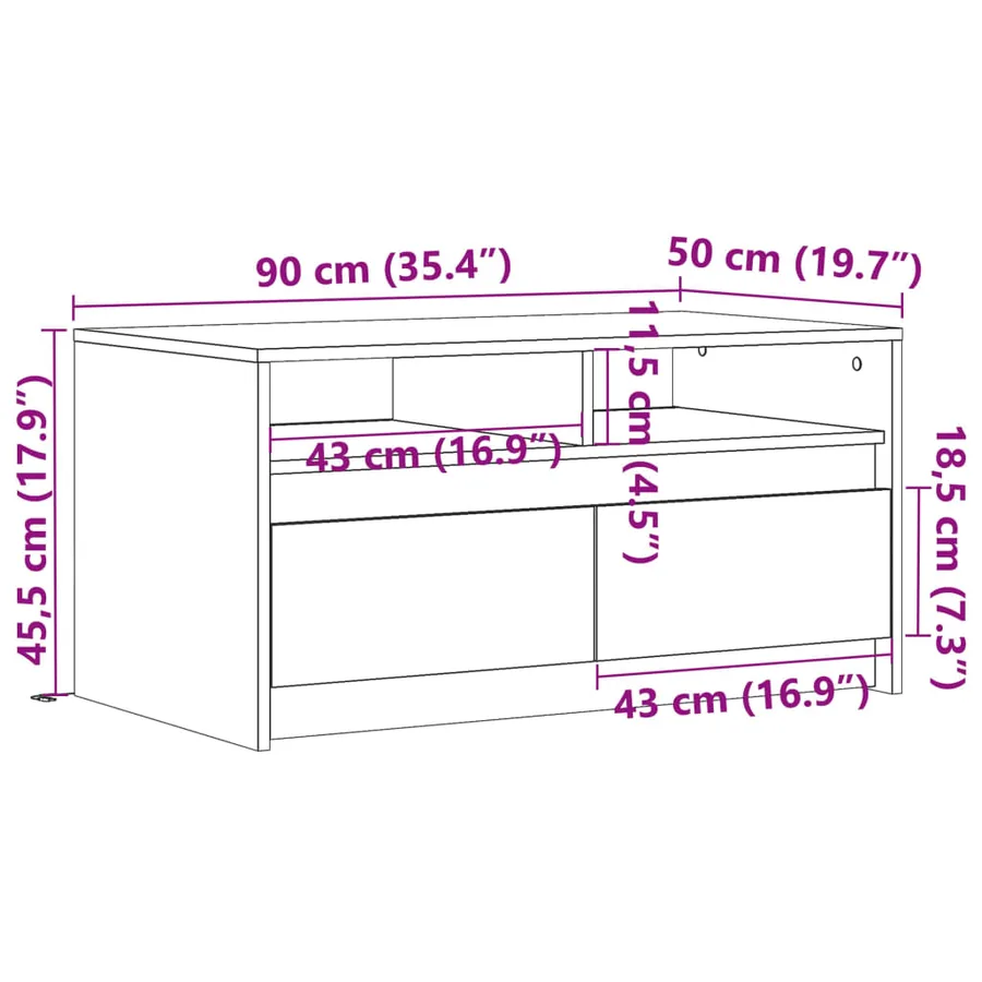 Table basse avec lumières LED blanc bois d'ingénierie - 14