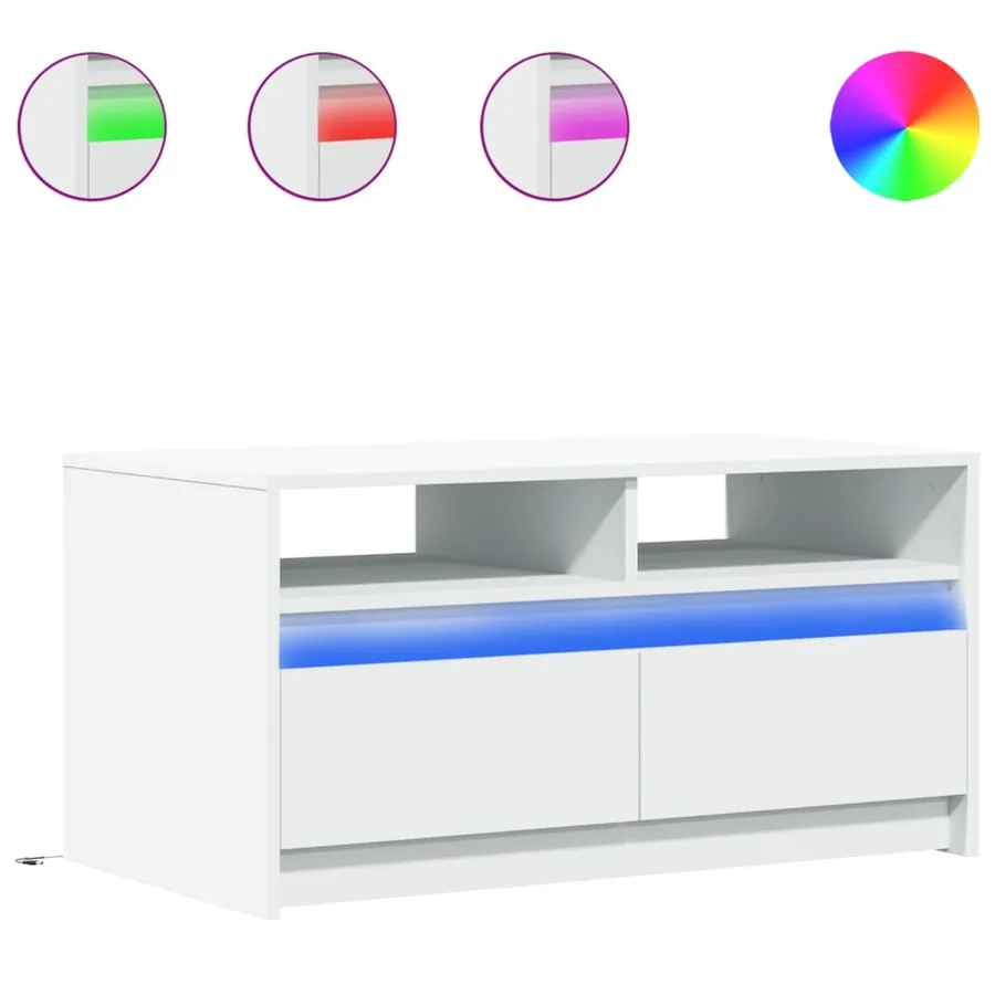 Table basse avec lumières LED blanc bois d'ingénierie - 2