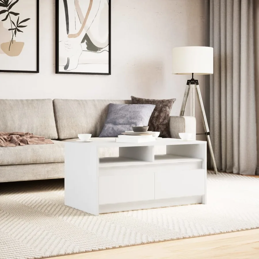 Table basse avec lumières LED blanc bois d'ingénierie - 4