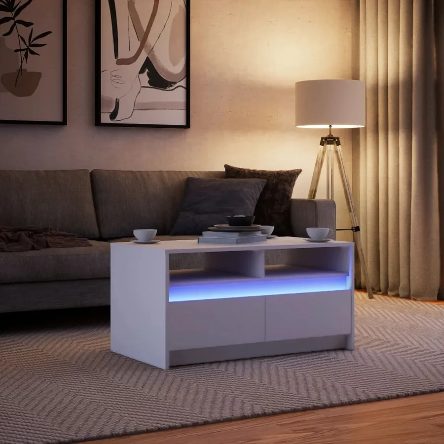 Table basse avec lumières LED blanc bois d'ingénierie - 5