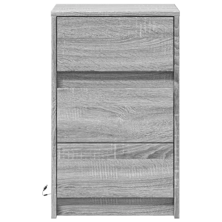Armoire de chevet et lumières LED sonoma gris bois d'ingénierie - 6