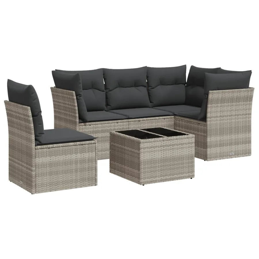 Salon de jardin 6 pcs avec coussins gris clair résine tressée - 2