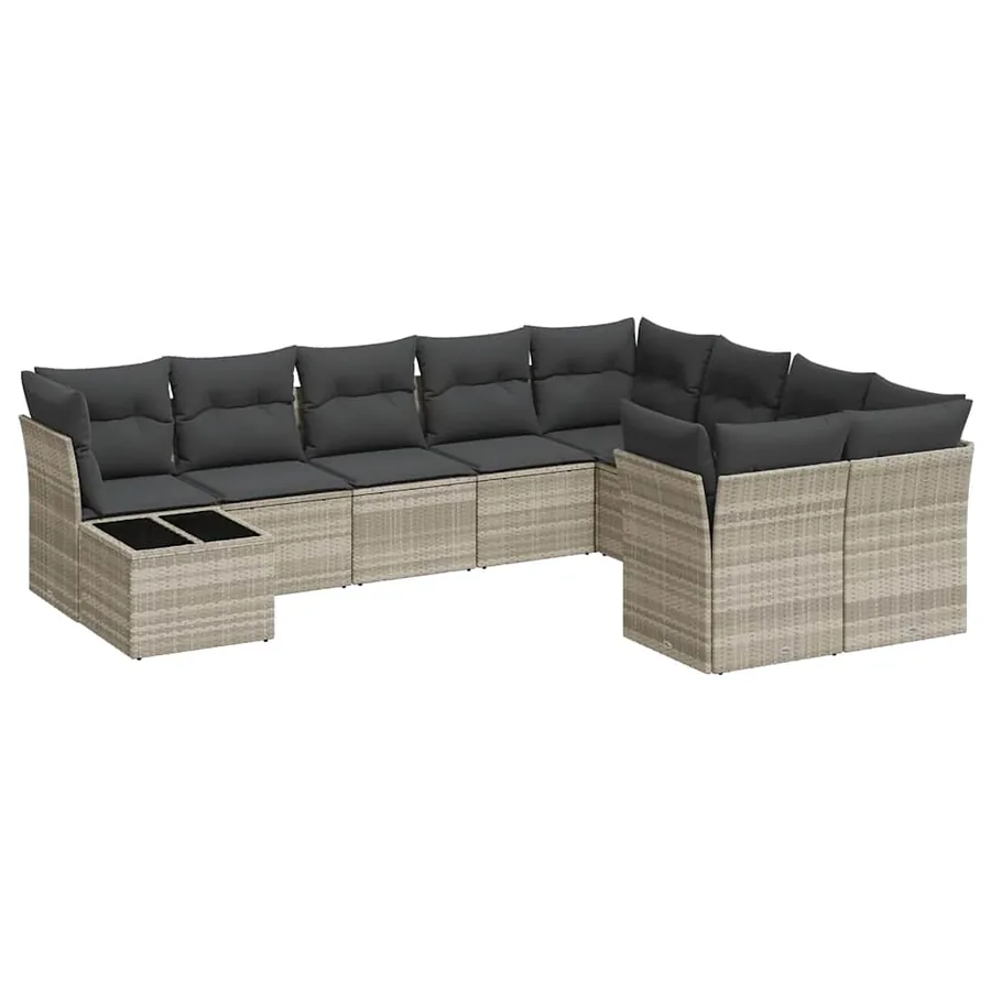 Salon de jardin avec coussins 10 pcs gris clair résine tressée - 2