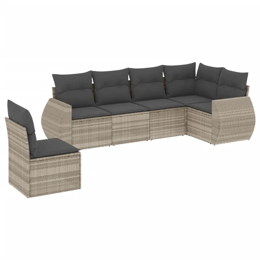 Salon de jardin 6 pcs avec coussins gris clair résine tressée - 2
