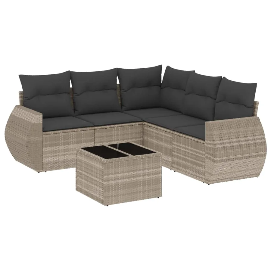 Salon de jardin 6 pcs avec coussins gris clair résine tressée - 2