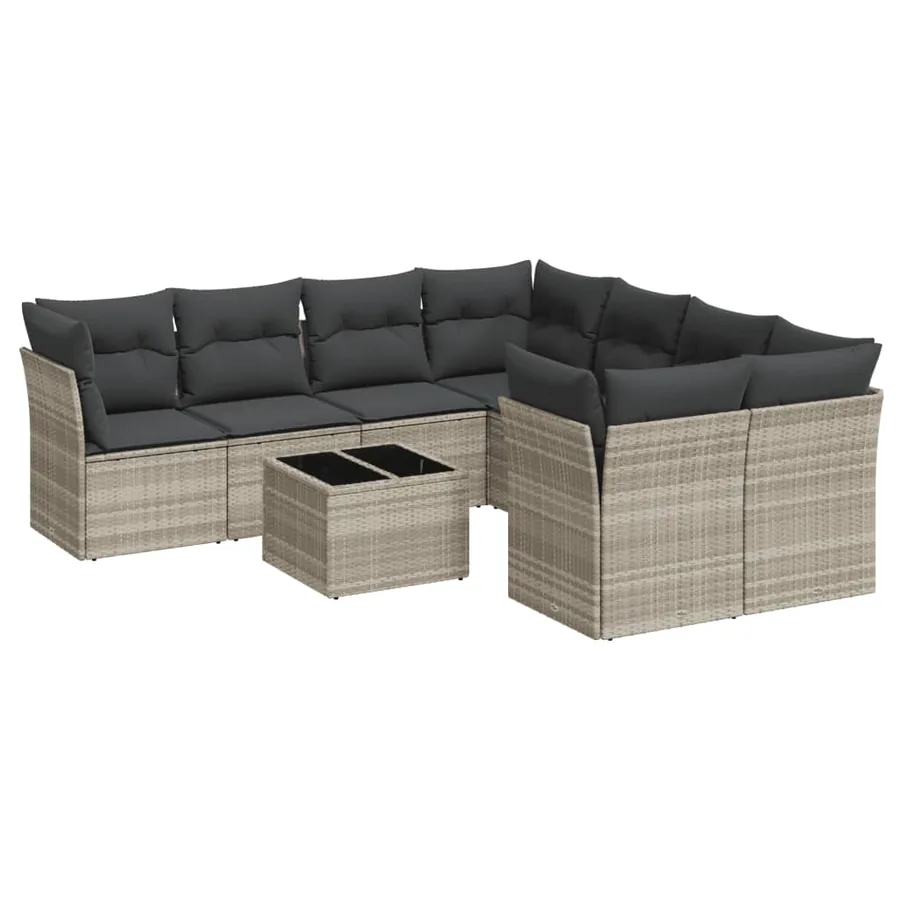 Salon de jardin 9 pcs avec coussins gris clair résine tressée - 2