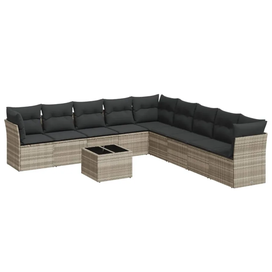 Salon de jardin avec coussins 10 pcs gris clair résine tressée - 2