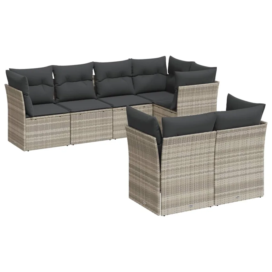 Salon de jardin avec coussins 7 pcs gris clair résine tressée - 2
