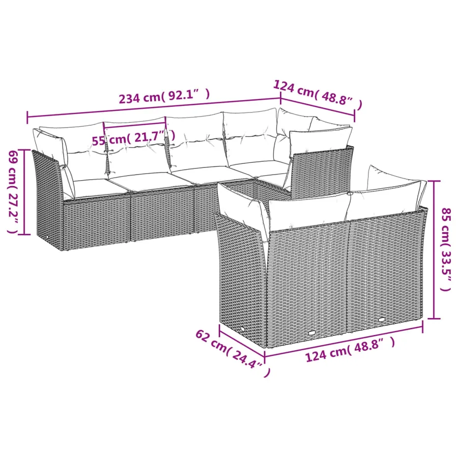 Salon de jardin avec coussins 7 pcs gris clair résine tressée - 3