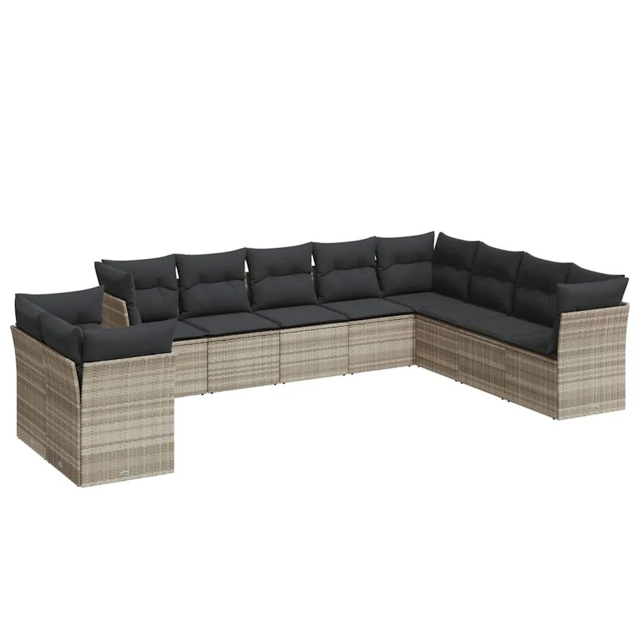 Salon de jardin avec coussins 10 pcs gris clair résine tressée - 2